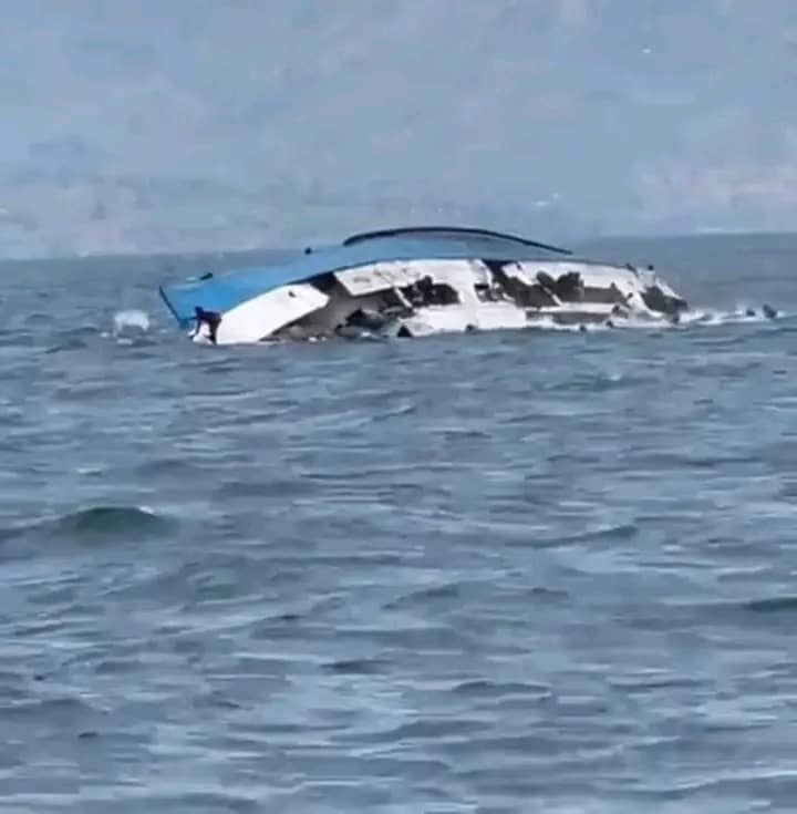  The wrecked MV Merdi boat located at 200 meters deep in the waters of Lake Kivu